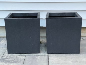 Pair Of Citadel Cube 14 In. X 14 In. Slate Rubber Self-Watering Planters By Tierra Verde ( 1 Of 2 )