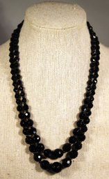 Double Strand Vintage Black Faceted Glass Beaded Necklace Germany