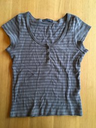 BRANDY MELVILLE, Cotton Knit, Striped Light & Charcoal Gray, One Sz