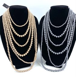 Pair Of Matching Faux Pearl Multistrand Necklaces From The Limited - One Champagne, One Grey