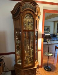 Gorgeous Oak Grandfather Clock Curio Cabinet