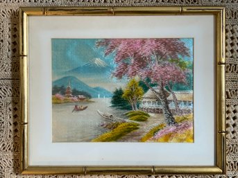 Vintage Japanese Silk Embroidered Needlepoint Wall Art