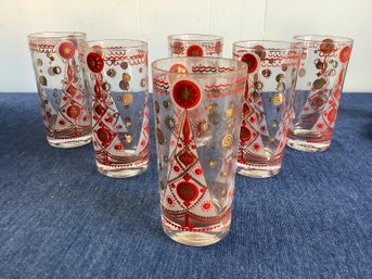 Vintage Red And Gold Tree Drinking Glasses