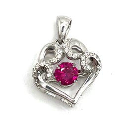 Sterling Silver ACE Clear Stones Deep Pink Stone Pendant