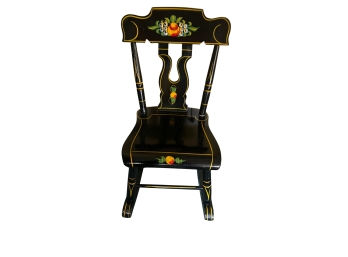 Child's Amish Rocking Chair Glossy Black With Colorful Stenciling
