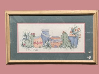 Pencil Signed And Numbered 109/1200 'Pottery Amongst' Watercolor Matted And Framed