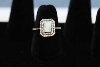 Sterling Silver White Topaz Opal Ring Size 7