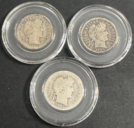 3 Barber Silver Dimes 1905, 1905-O, 1905-S