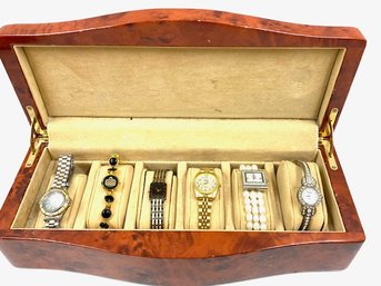 Vintage Burlwood Watch Jewelry Box W/ Contents- Estate Finds