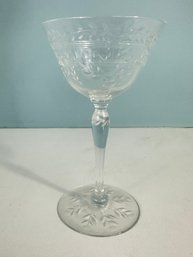 Flared Top Stemmed Glass With Etched Leaves