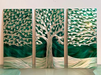 A Modern Art Metal Triptych, Tree Of Life, Unsigned