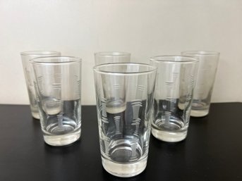 Set Of Six MCM Etched Highball Glasses