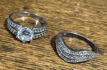 2 Beautiful Sterling Costume Rhinestone Rings