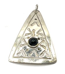 Vintage Large Sterling Silver Ornate Onyx Color Pendant