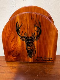 North Conway, New Hampshire Solid Wood Napkin Holder With Buck Image