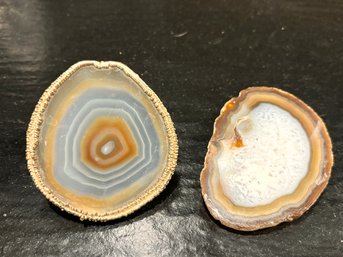 Pair Of Agate Geode Slab Belt Buckles