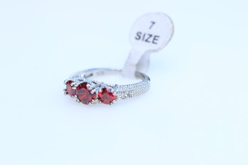 Sterling Silver Red Garnet Ring Size 7