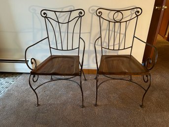 A Fantastic Pair Of Iron & Wood Chairs