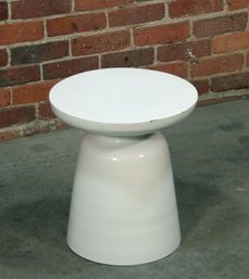 Vintage White Enamel Aluminum Outdoor Side Table / Stool