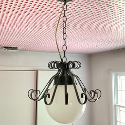 A Retro Curlicue Metal Chandelier With White Globe - Bed 3