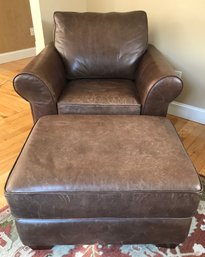 POTTERY BARN Leather Chair And Ottoman