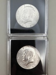 2 Beautiful Kennedy Half Dollars 1969-D In Plastic Cases 40 Silver