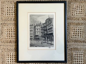 Eberhard Quirin Etching Of A European Street Scene