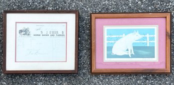 Antique And Vintage Wall Art - A Horse Shoeing Bill, And Pig Lithograph