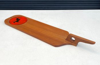 Mid Century Teak And Enamel Bucking Unicorn Capricorn Charcuterie Board