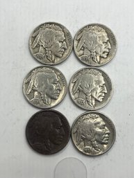 6 Buffalo Nickels  1920, 1935, 1936 (2), 1937 (2)