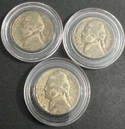 3 Silver War Nickels 1944, 1944-D, 1944-S