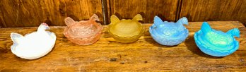 Lot Of Five Vintage Figural Hen Chicken Salt Cellars ~ Westmoreland ~