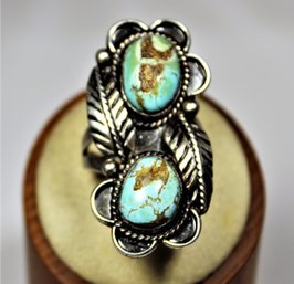 Large Faced Native American Southwestern Turquoise Ring Size 10