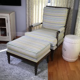 Fantastic Like New ETHAN ALLEN Chair & Ottoman - Mahogany Frame With Beautiful Upholstery - Nice Chair !