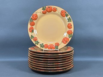 A Festive Set Of Pumpkin Rimmed Dinner Plates
