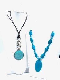 Pairing Of Chunky Turquoise Tone Pendant Necklaces