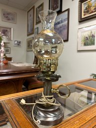 Hurricane Lamp With Amber Chimney