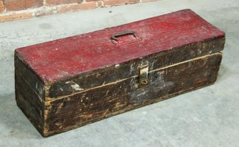 Antique Wooden Tool Box With Old Red Paint