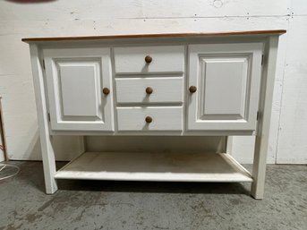 White Buffet Sideboard Table With Solid Wood Top