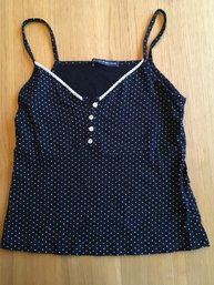 BRANDY MELVILLE, Cotton Jersey V-Neck Polka Dot Tank Top, Black W/White Dots, One Sz, Italy