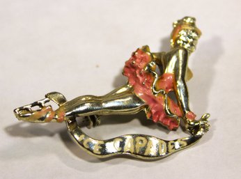 Vintage Ice Capades Silver Tone Hand Painted Brooch Of Ice Skating Woman