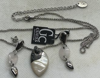 Fine GUESS COLLECTION Sterling Silver Necklace And Earrings With Mother Of Pearl Accents