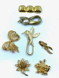 Collection Of Vintage Goldtone Brooches Including Designer Signed