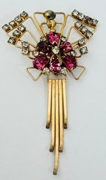 GORGEOUS SIGNED M&S 12K GOLD-FILLED PINK AND WHITE RHINESTONE DANGLE BROOCH OR PENDANT