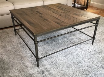 Incredible Like New ETHAN ALLEN Wrought Iron And Wood Plank Cocktail / Coffee Table - Amazing Piece !