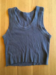 BRANDY MELVILLE, Cotton Ribbed Scoop-Necked Tank Top Shirt, Cropped, Grey, One Sz