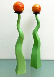 A Pair Of Contemporary Art Ceramic Candlesticks