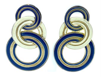 Vintage Large Circular Design Metal/enamel Earrings