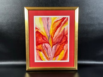 An Original Watercolor Signed 'Patricia' After Georgia O'Keefe's Red Canna