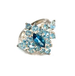 Gorgeous Sterling Silver Blue Stones Ring, Size 5.5